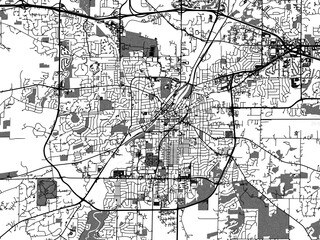 Greyscale vector city map of  Waukesha Wisconsin in the United States of America with with water, fields and parks, and roads on a white background.