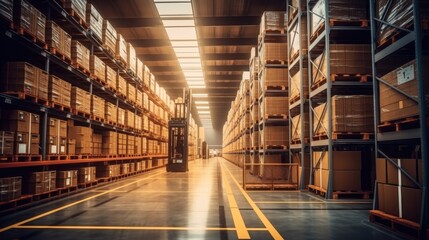 Inside of factory storage warehouse, Inventory control, order fulfillment or space optimization.
