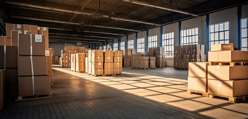 Inside of factory storage warehouse, Inventory control, order fulfillment or space optimization.