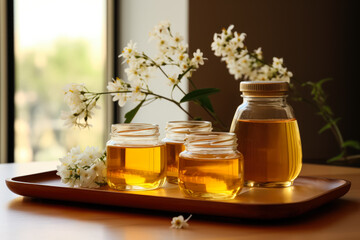 Minimalist presentation of honey tasting and quality check in a peaceful environment 