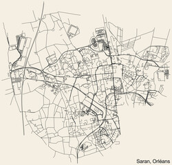 Fototapeta na wymiar Detailed hand-drawn navigational urban street roads map of the SARAN NEIGHBOURHOOD of the French city of ORLÉANS, France with vivid road lines and name tag on solid background