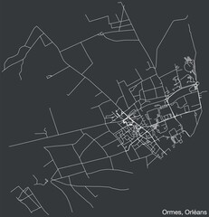 Detailed hand-drawn navigational urban street roads map of the ORMES NEIGHBOURHOOD of the French city of ORLÉANS, France with vivid road lines and name tag on solid background