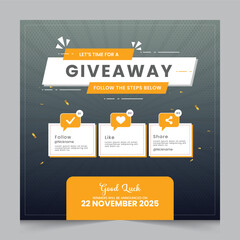 Giveaway steps for social media post with 3 steps to win	
