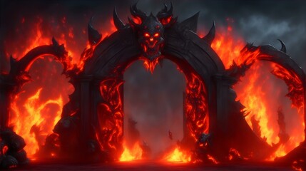 地獄の門、燃え盛る炎｜Gates of hell, blazing flames. Generative AI