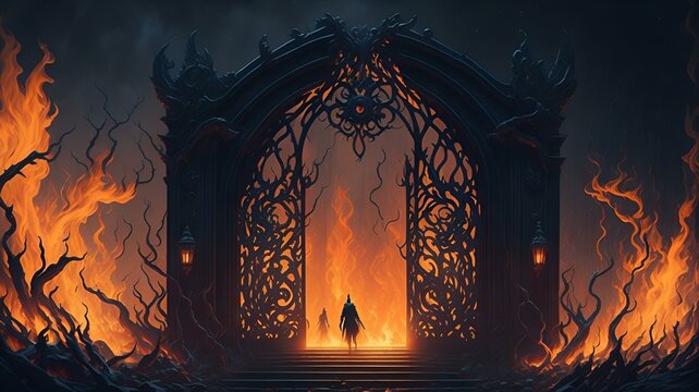 地獄の門、燃え盛る炎｜Gates of hell, blazing flames. Generative AI