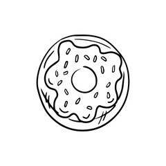 A hand-drawn doodle sketch of donut. Pastry sweets, dessert. Element for the design of labels, packaging and postcards.