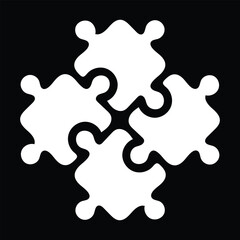 Rotated four pieces of jigsaw puzzle or teamwork concept flat vector icon for apps and websites
