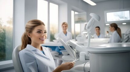 Portrait of women dentists working in an office.