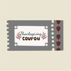 Thanksgiving Vintage Coupon with Acorn,Leaves