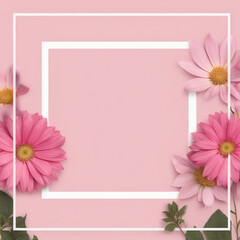 Floral frame template posts with pink flowers for social media. Generative Ai