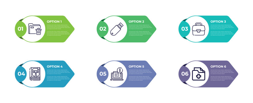 Delete, Pendrive, Portfolio, Code Of Conduct, Information, Medical Record Outline Icons. Editable Vector From Gdpr Concept. Infographic Template.