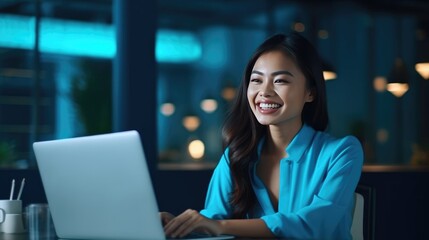 Young Asian woman is working on a laptop