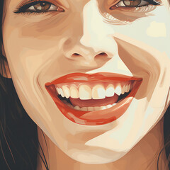 Happy smiling young beautiful woman, face close up. Cute female smile. AI generated.