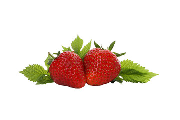 PNG, Strawberry and leaves, isolated on white background