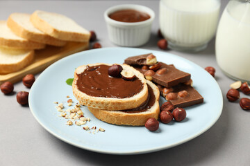 Bread with chocolate paste - tasty breakfast or morning food