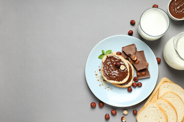Bread with chocolate paste - tasty breakfast or morning food