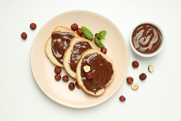Morning food concept - tasty bread with chocolate pasta