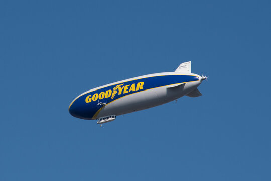 Munich, Germany - September 4, 2021: A Goodyear Blimp.