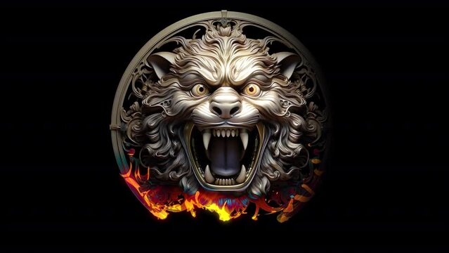 The Fiery Appearance Of An Image With The Image Of A Monster's Head. Animation on the theme of signs and emblems, images and icons, icons and symbols, fantasy and fairy tales.