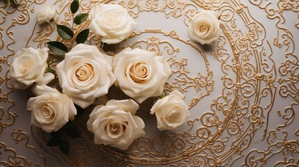  a bunch of white roses sitting on top of a plate.  generative ai