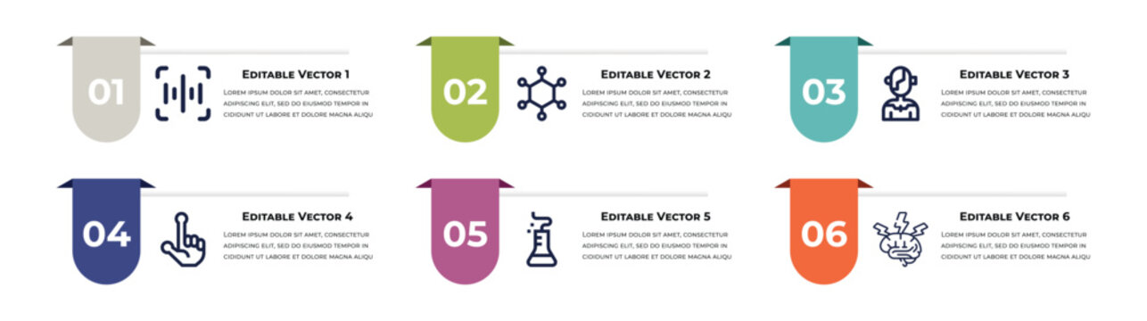 Voice Recognition, Graphene, Cyborg, Outer Space, Science, Brain Outline Icons. Editable Vector From Artificial Intellegence Concept. Infographic Template.