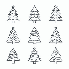 Christmas tree line icon set collection. Vector illustration