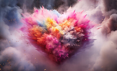 An explosion of vibrant powdered colors forms a heart shape. - obrazy, fototapety, plakaty