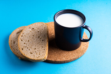 Wheat bread breakfast and milk in morning, croissant, plate