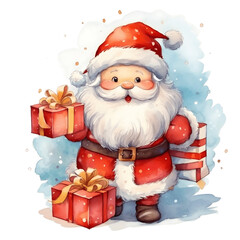 New Year's illustration of Santa Claus isolated on transperent background. Funny symbol of the holiday - Santa Claus. Illustration for Christmas.