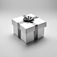 White box with a gift in a minimalist style on a white background, close up