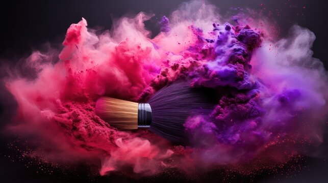 Make-up brushes with purple and pink splash