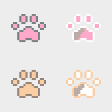 Cat paws pixel art, Cute cat paws footprint 8 bit style