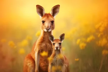 Raamstickers Mother kangaroo with her little cute baby kangaroo. Generative Ai © Alexandra