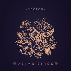 Fototapeta na wymiar Asian traditional bird patterns ancient Chinese flower and bird patterns
