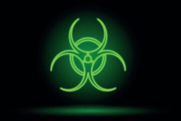 Biohazard. Glowing neon biohazard sign isolated on black background. Hazard warning sign, caution, biohazard warning.Vector illustration.
