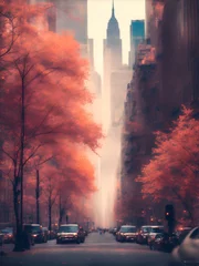 Photo sur Plexiglas Central Park Street view in New York city in Autumn with car parking on the side of the street