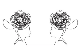 couple having problems and problems with each other.One continuous line drawing