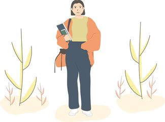 flat student character with a book vector 
