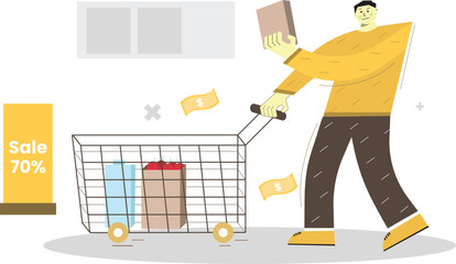 Flat Character Explores Shopping Wonderland