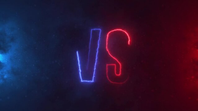 Versus competition with two sides neon glowing with smoke effect on background graphic animation 4k.
