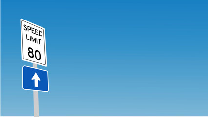 80 kmh Speed Limit  target sign label vector art illustration with blue sky ann white cloud background