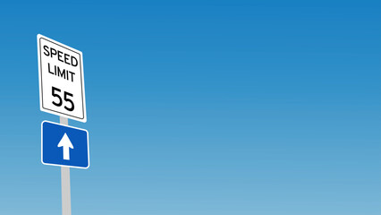55 kmh Speed Limit  target sign label vector art illustration with blue sky ann white cloud background
