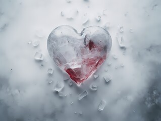 The heart that was frozen has started to thaw, next to it are ice cubes