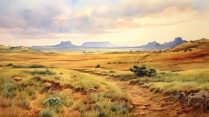 Foto op Plexiglas Beautiful watercolor of the great prairies of the American West. © Ramon Grosso