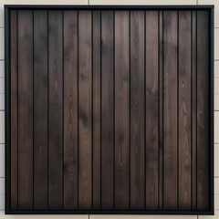 Square wooden panel dark walnut slats black metal. Wooden backgruond. High quality