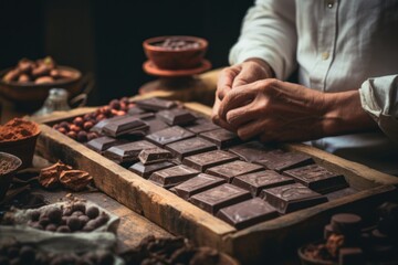 Chocolate Cutting on Cutting Board