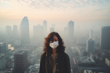 Woman wearing face mask in city - Powered by Adobe