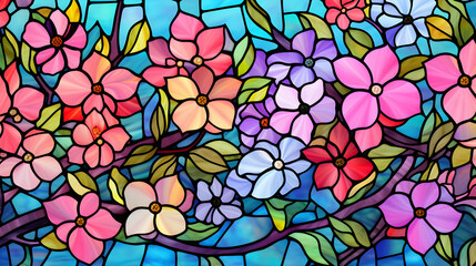 Fototapeta na wymiar colorful background flowers in the sky stained glass