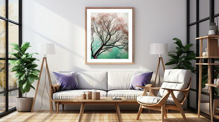 Fototapeta premium Modern Home Office with Mockup Poster Frames