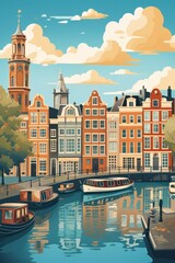 Retro Amsterdam Travel poster - obrazy, fototapety, plakaty